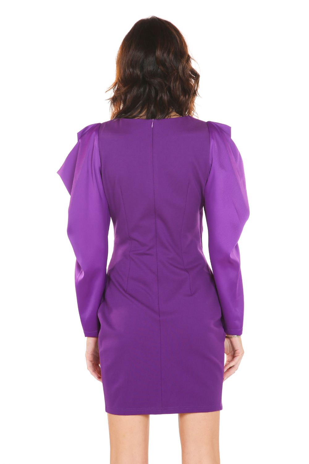 Black Short Puff Sleeve Waist Gathered Satin Mini Dress Formal