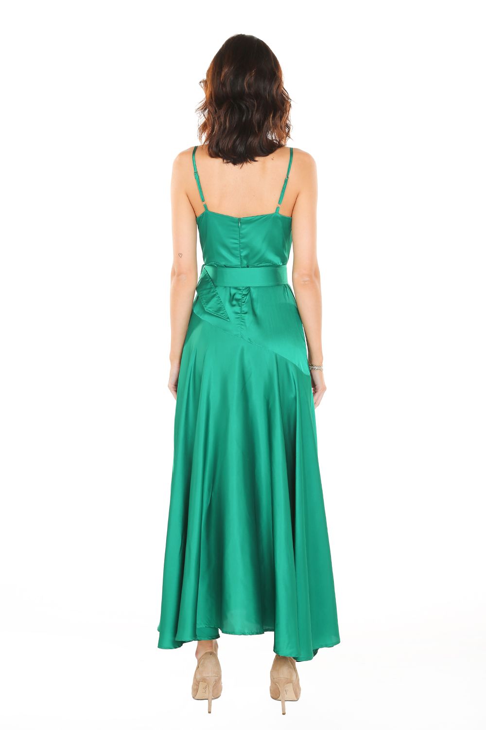 A-Line Cowl Neck Floor-length Pleated Dress Dark Green main image 1