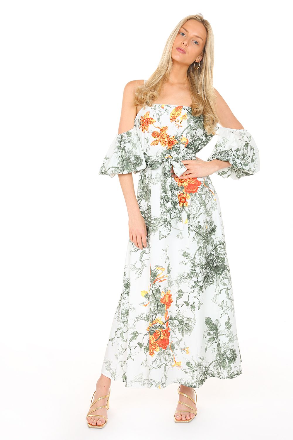 Off Shoulder Floral Maxi Dress 672