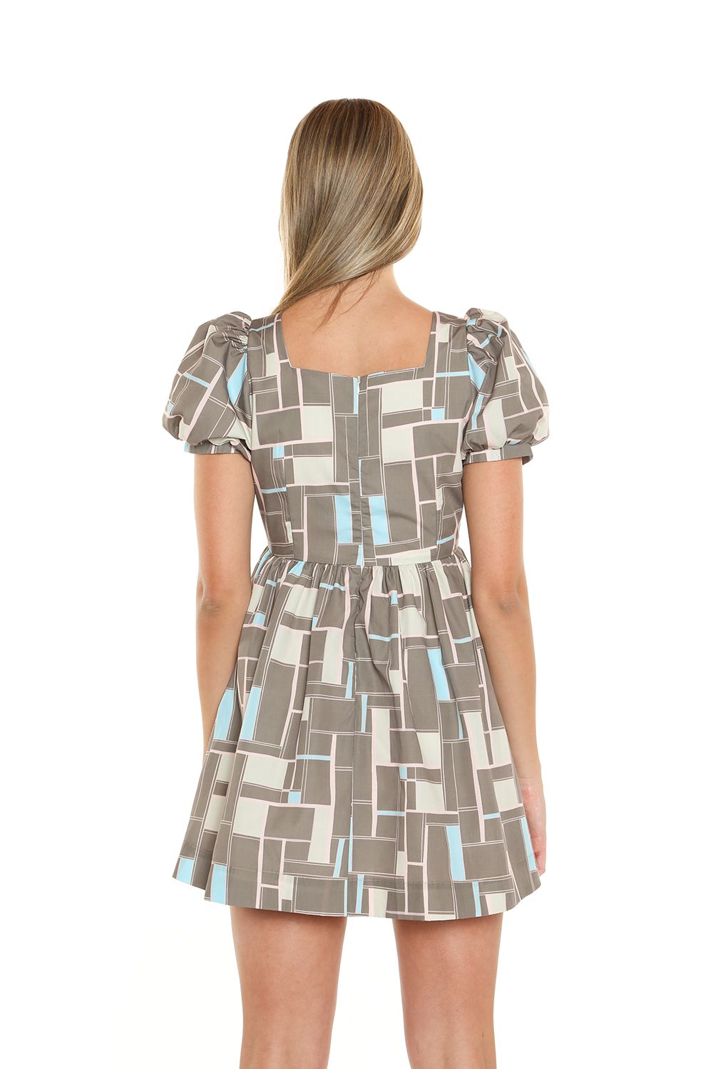 Short Square Neck Puff Shoulder Mini Dress