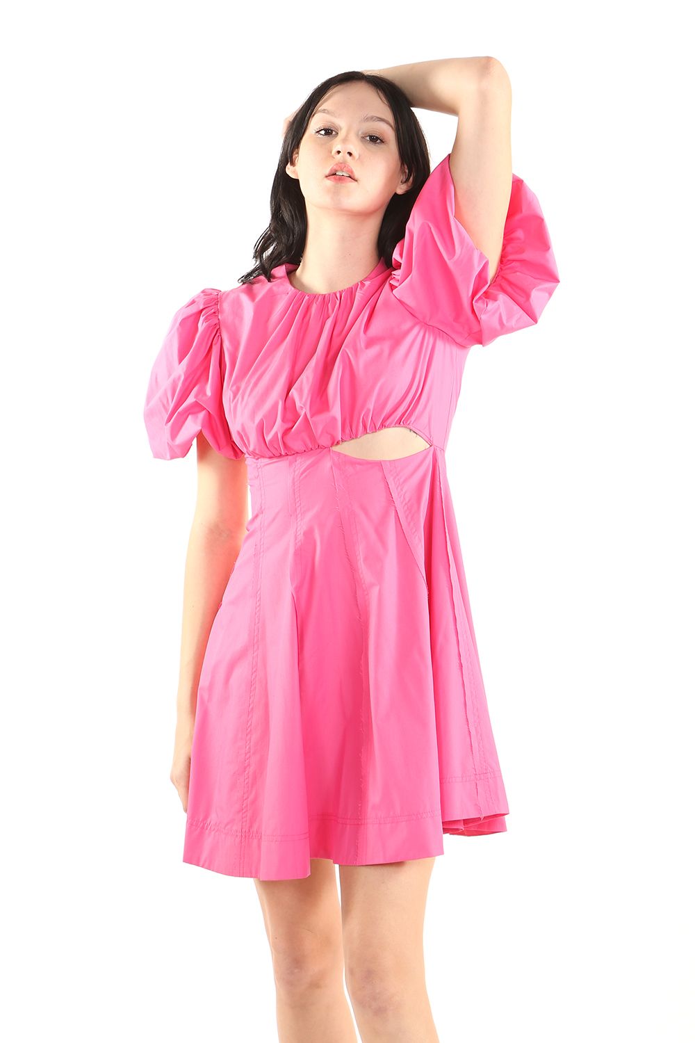 Short Puff Shoulder Cutout Mini Dress