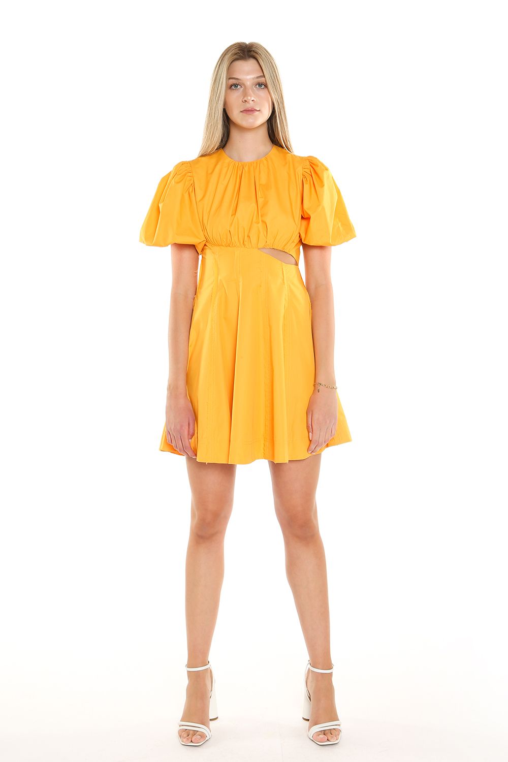 Short Puff Shoulder Cutout Mini Dress