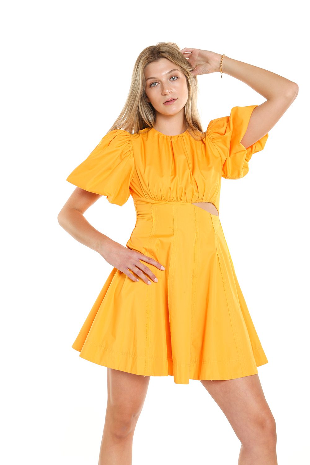 Short Puff Shoulder Cutout Mini Dress