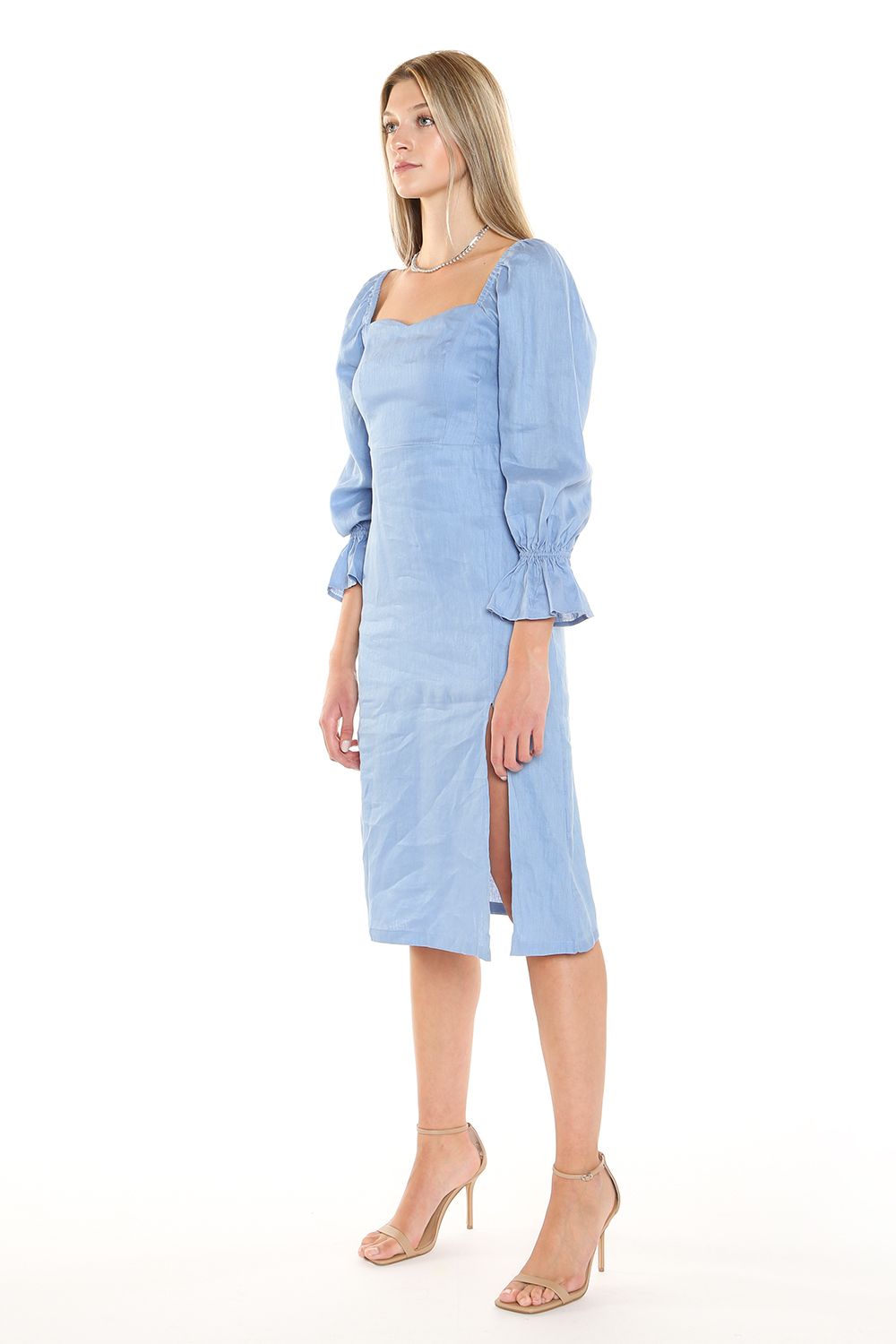 Long Sleeve Square Neckline Midi Length Dress