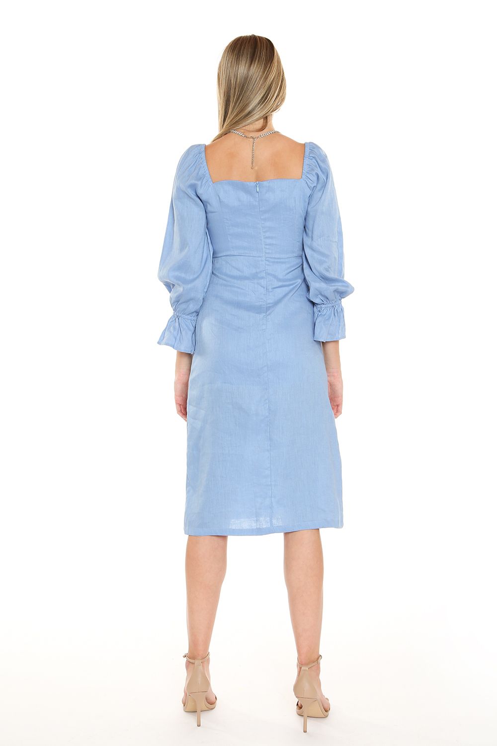 Square Neck Long Sleeve Midi Dress - Blue