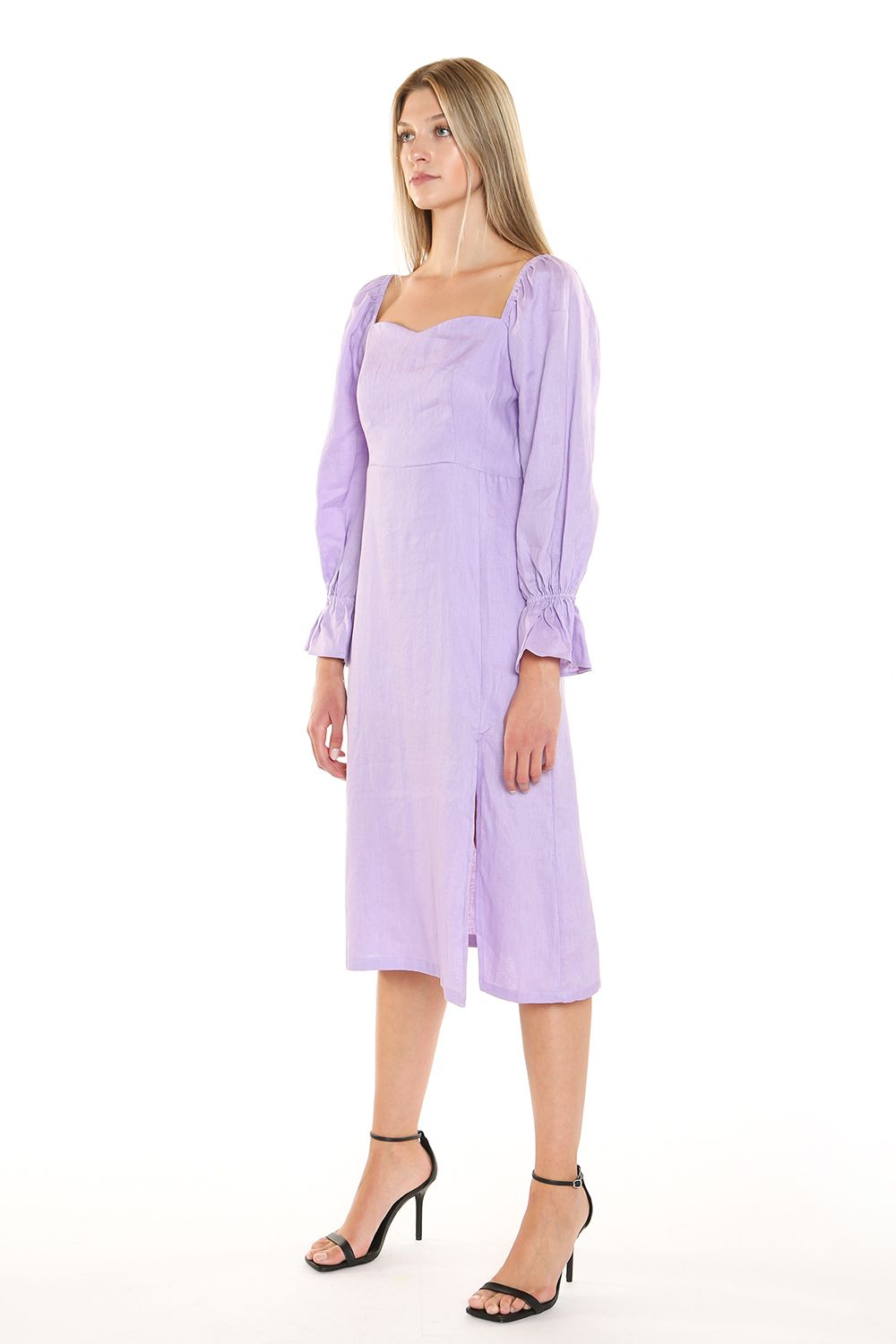 Long Sleeve Square Neckline Midi Length Dress
