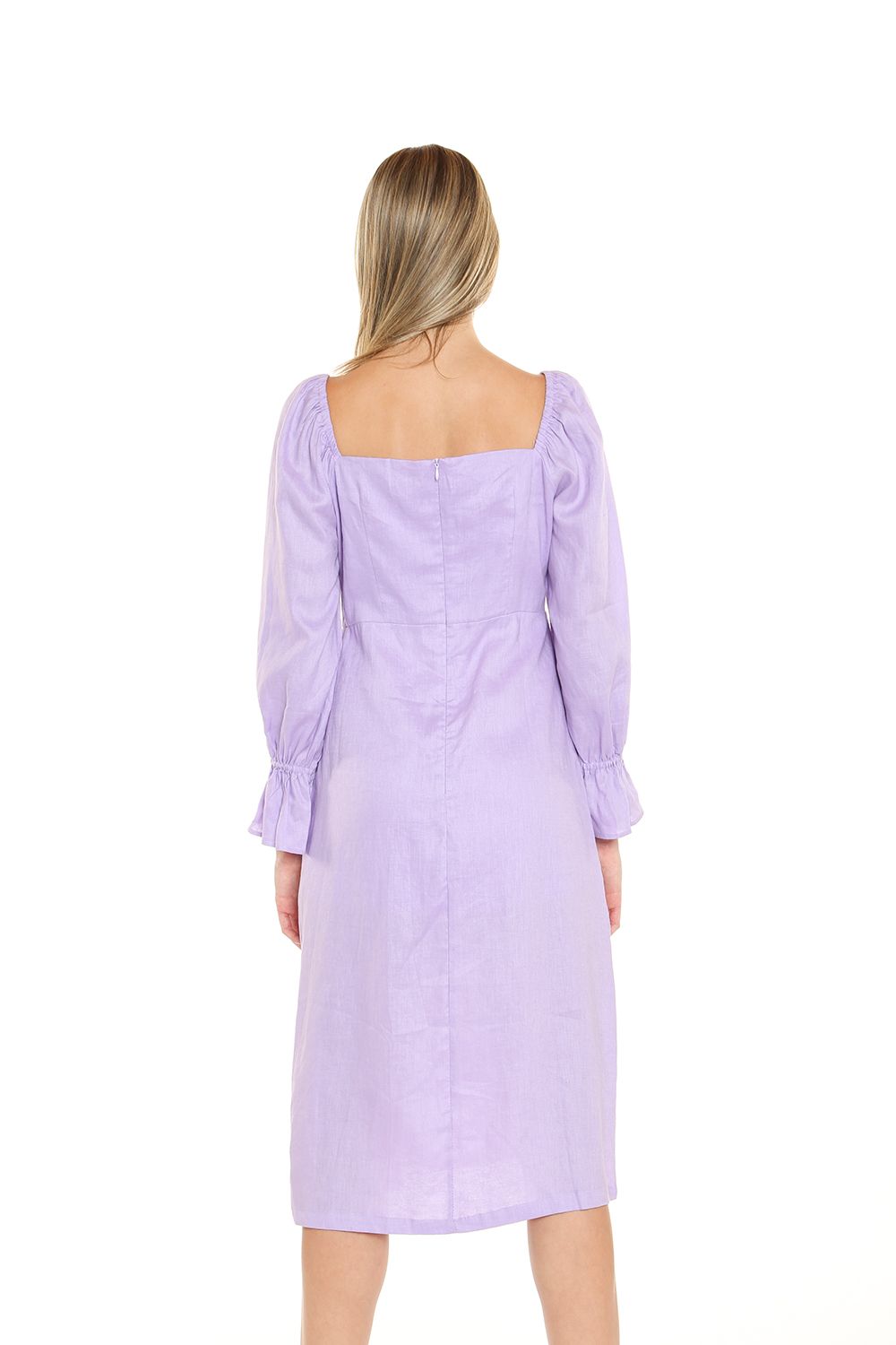 Long Sleeve Square Neckline Midi Length Dress