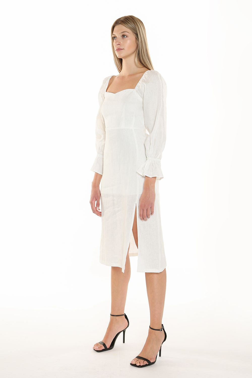 Long Sleeve Square Neckline Midi Length Dress