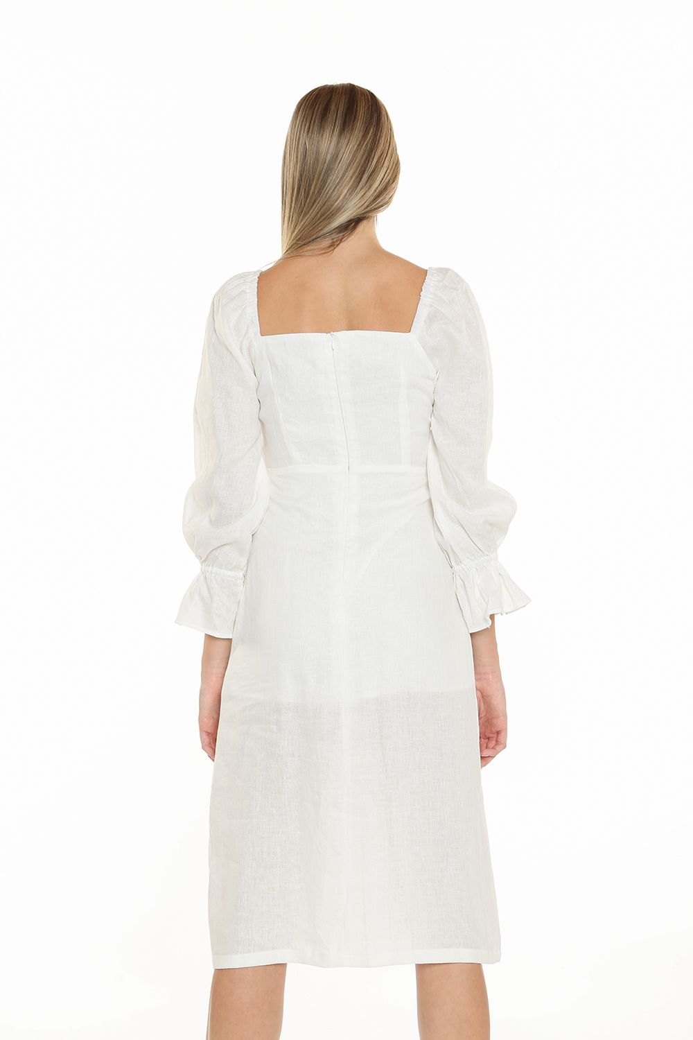 Long Sleeve Square Neckline Midi Length Dress