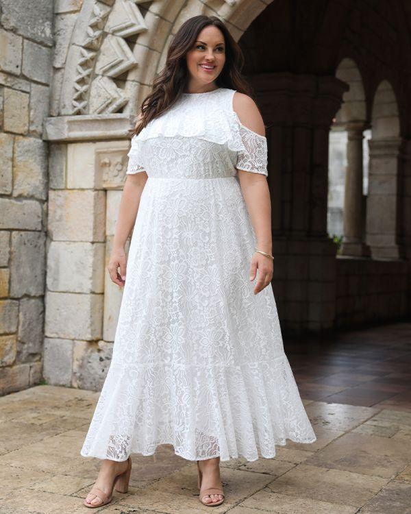 Kiyonna Formal Long A-Line Dress in Pearl - 1X - Sleeveless V-Neckline with Tie Waist Kiyonna Formal Long A-Line Dress in Pearl - 1X - Sleeveless V-Neckline with Tie Waist