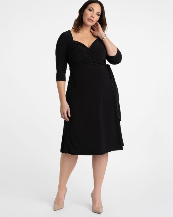 Cocktail Dress Dressy Wrap Kiyonna Short Formal Wrap Dress Black Noir 3/4 Sleeve Sweetheart Neckline Cocktail Dress Dressy Wrap Kiyonna Short Formal Wrap Dress Black Noir 3/4 Sleeve Sweetheart Neckline