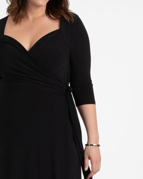Kiyonna Short Formal Wrap Dress - Navy Blue - 3/4 Sleeve Sweetheart Neckline