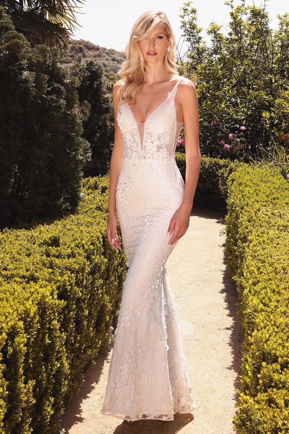 Lace Applique Sleeveless Long Formal  Wedding Dress - The Dress Outlet