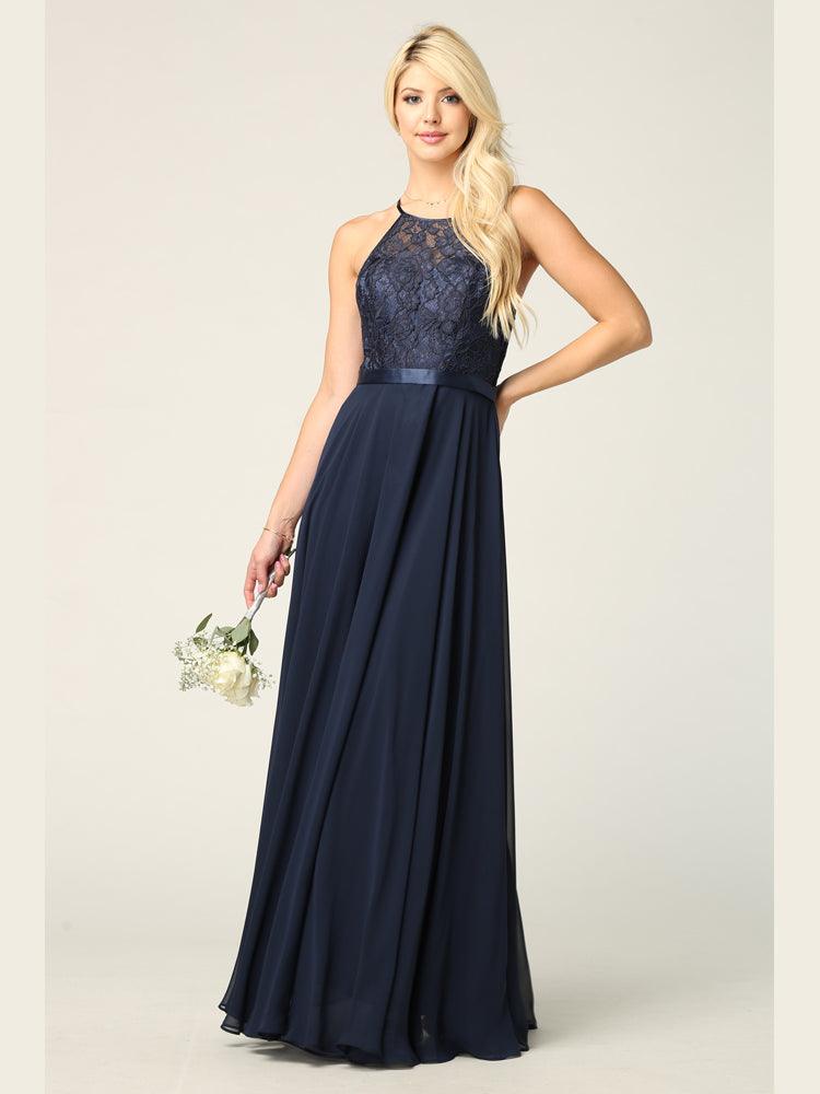 Lace Halter Chiffon Long Bridesmaids Dress - Coral / L Lace Halter Chiffon Long Bridesmaids Dress - Coral / L
