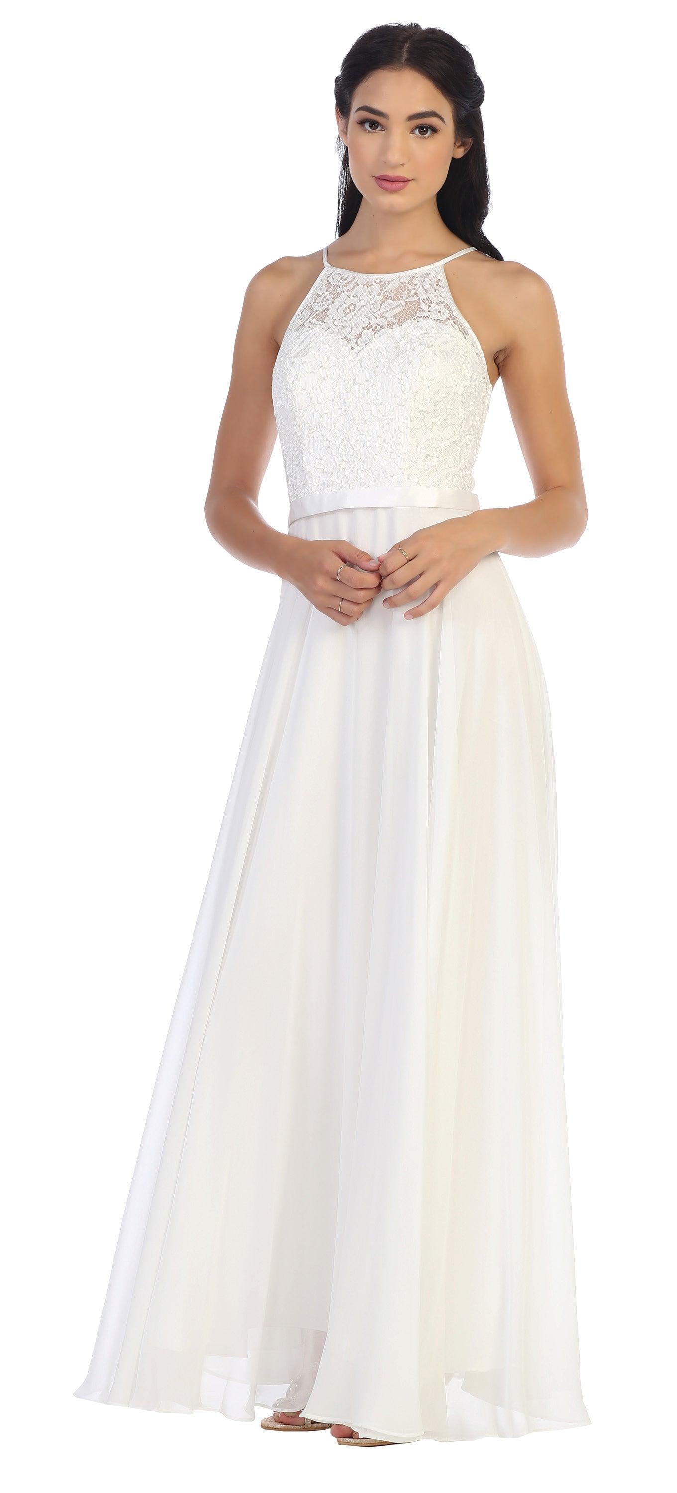 Lace Halter Chiffon Long Bridesmaids Dress