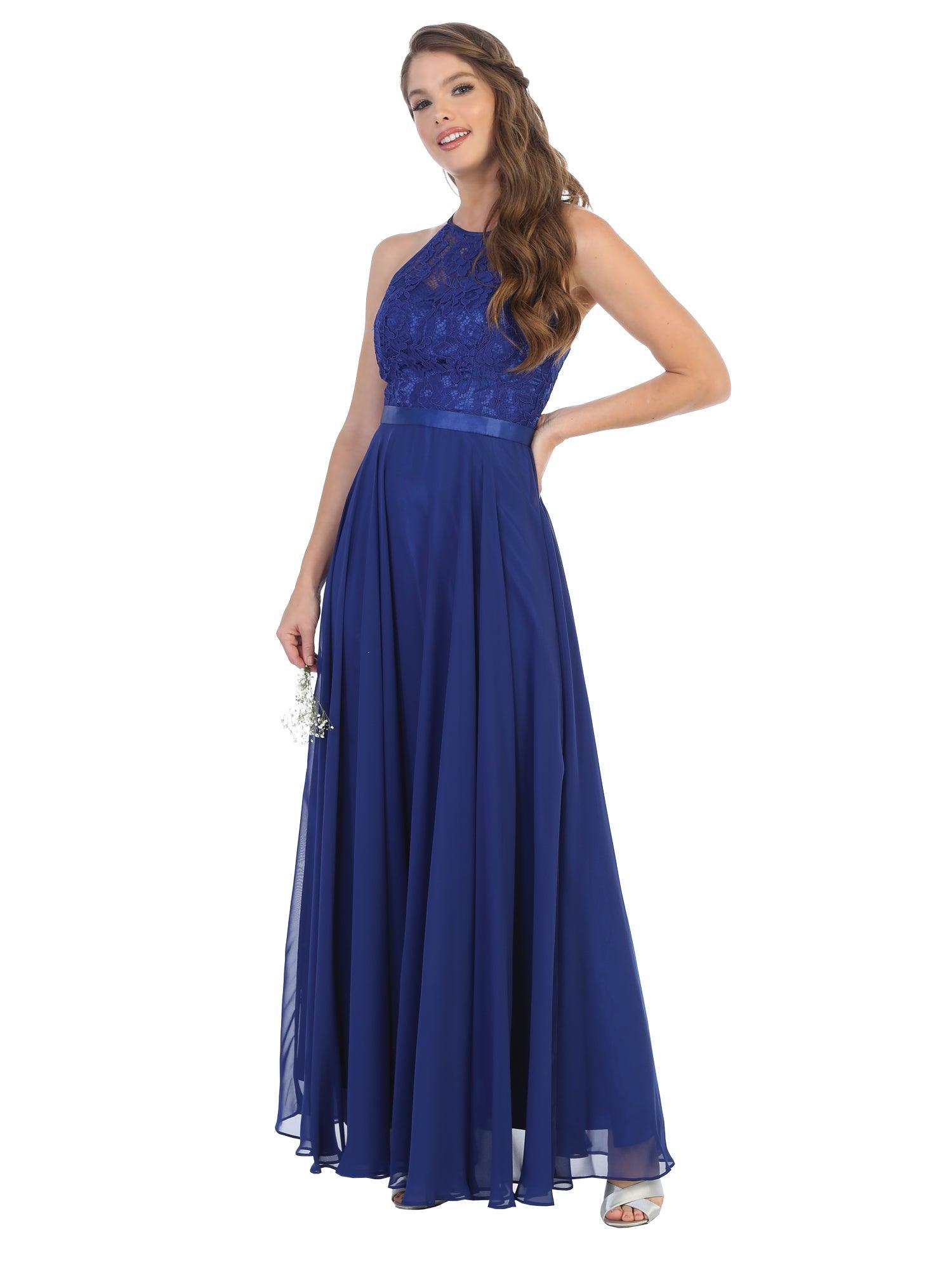 Lace Halter Chiffon Long Bridesmaids Dress Sale