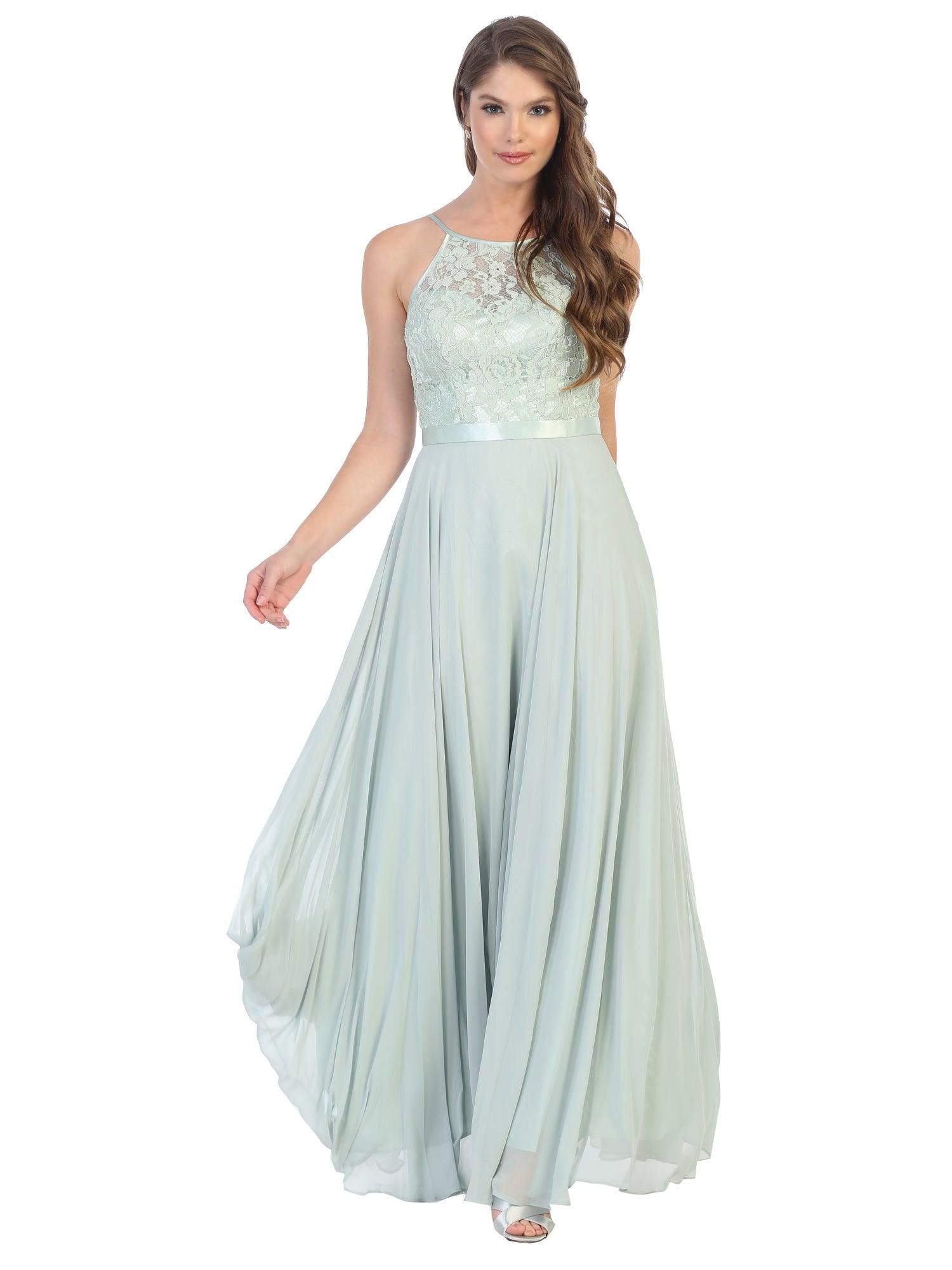 Lace Halter Chiffon Long Bridesmaids Dress