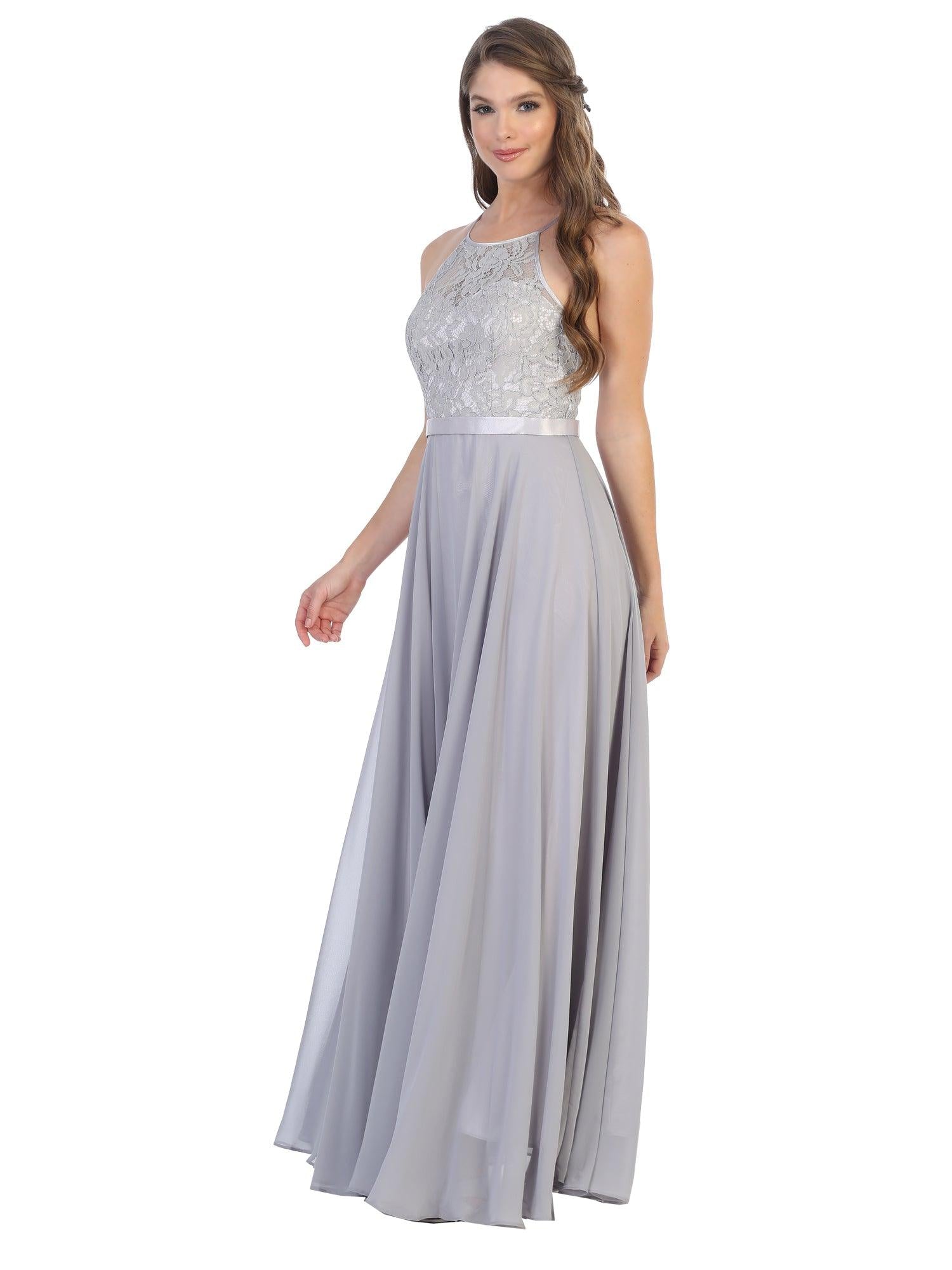 Lace Halter Chiffon Long Bridesmaids Dress
