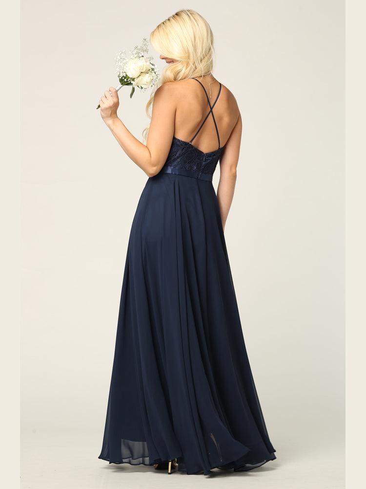 Lace Halter Chiffon Long Bridesmaids Dress