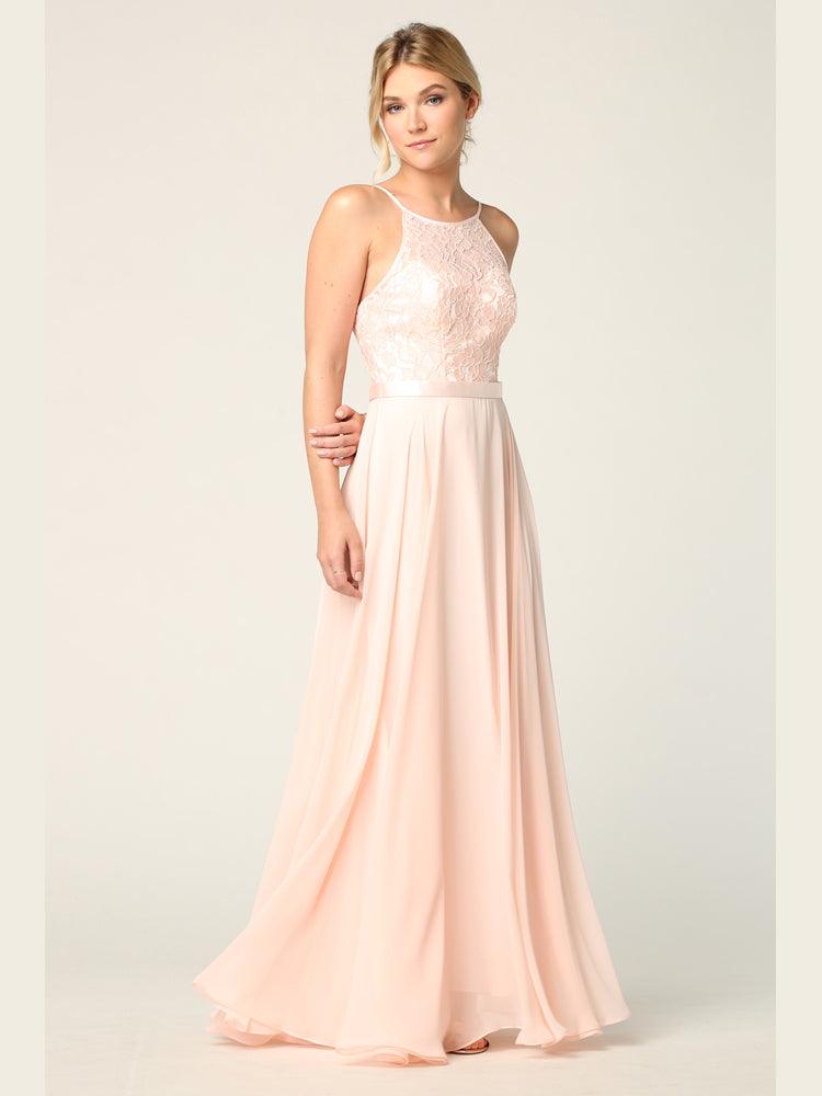 Lace Halter Chiffon Long Bridesmaids Dress