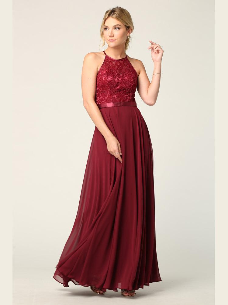 Lace Halter Chiffon Long Bridesmaids Dress