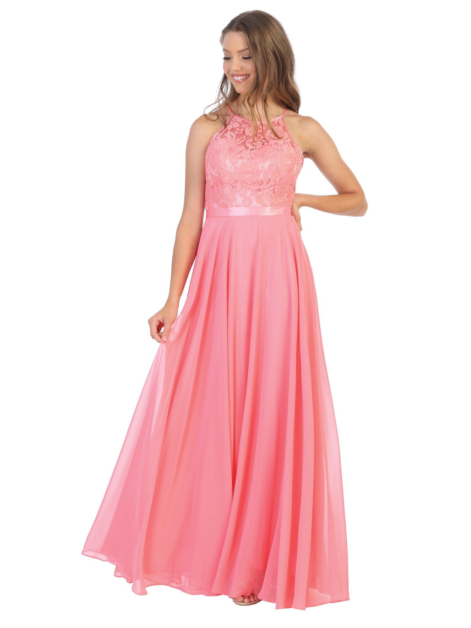 Lace Halter Chiffon Long Bridesmaids Dress