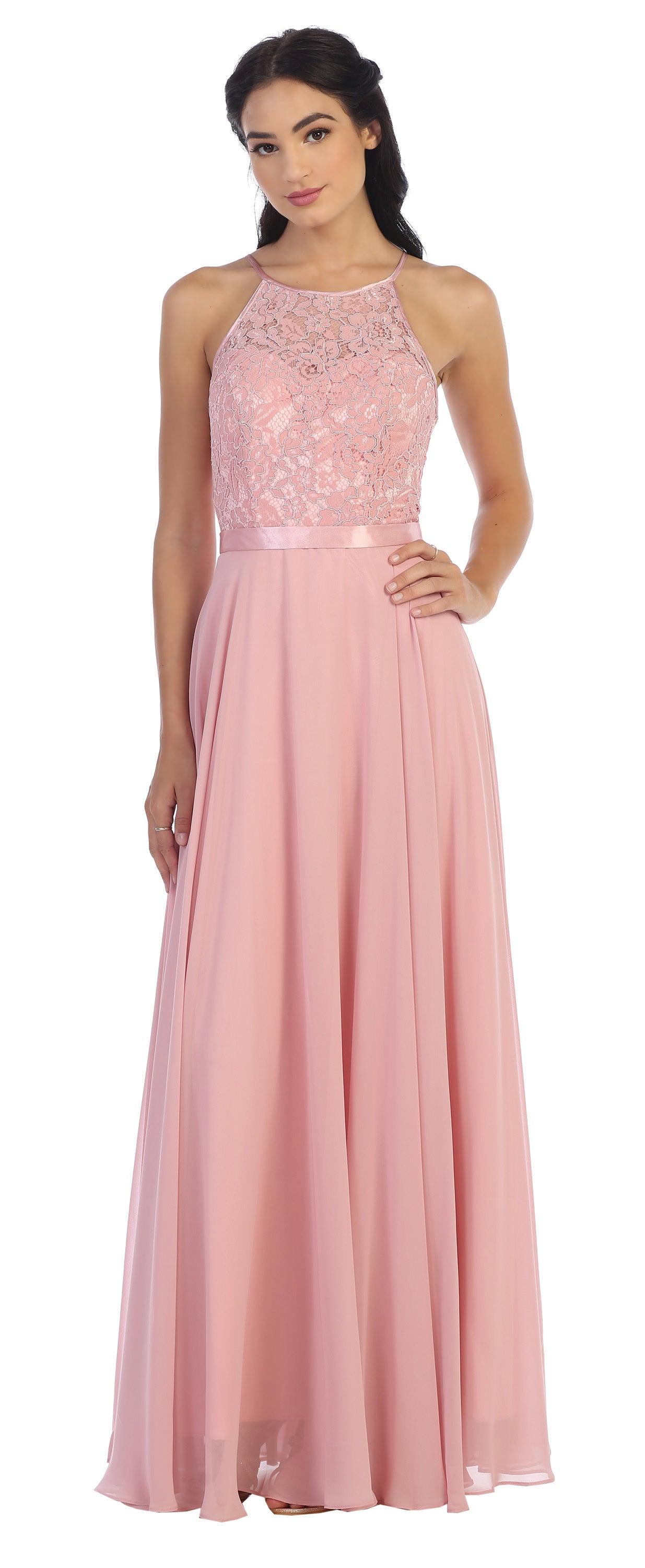 Lace Halter Chiffon Long Bridesmaids Dress