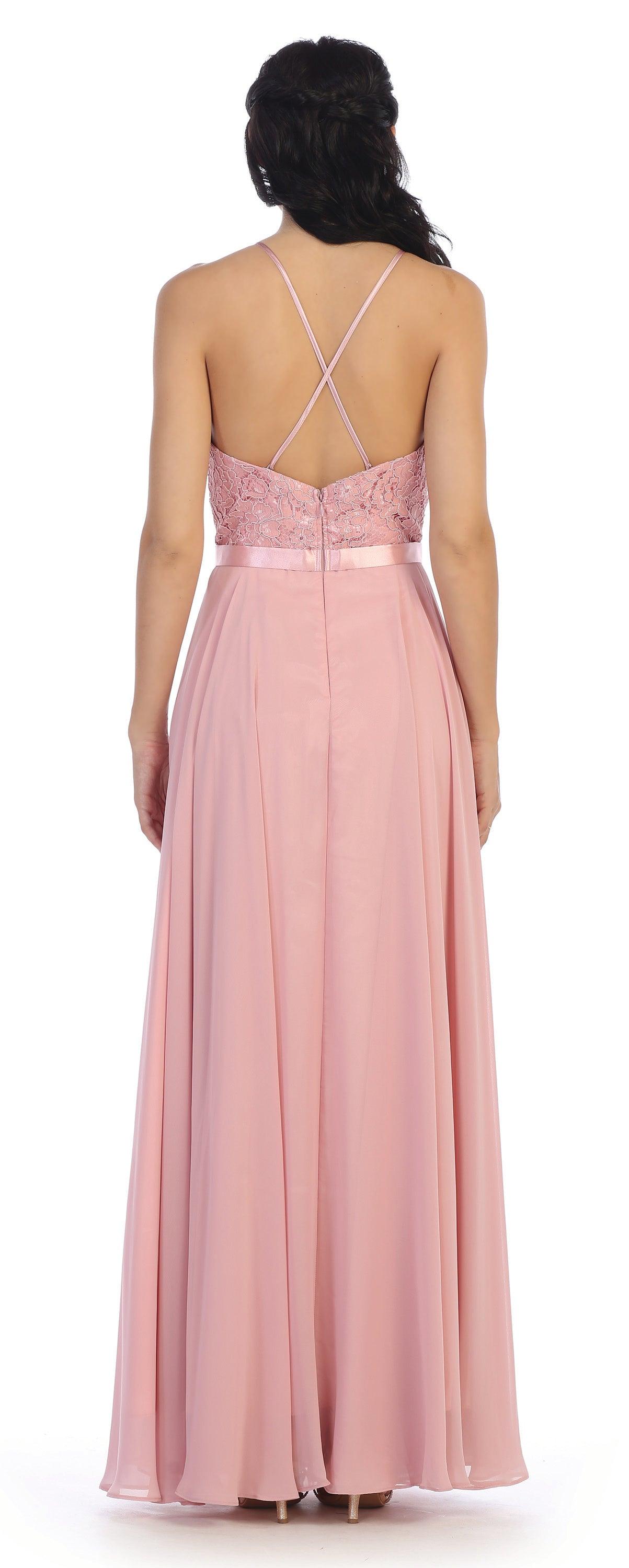 Lace Halter Chiffon Long Bridesmaids Dress