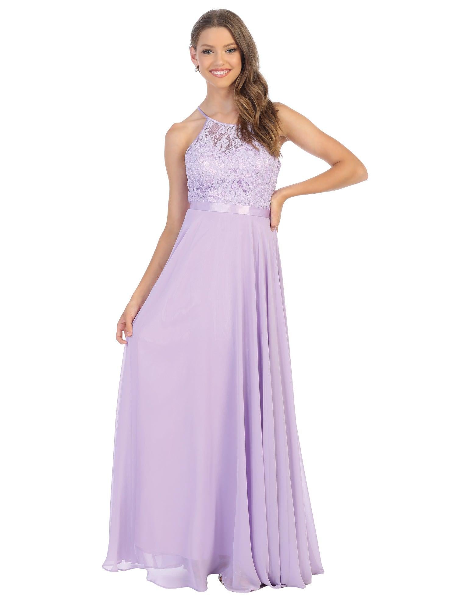 Lace Halter Chiffon Long Bridesmaids Dress