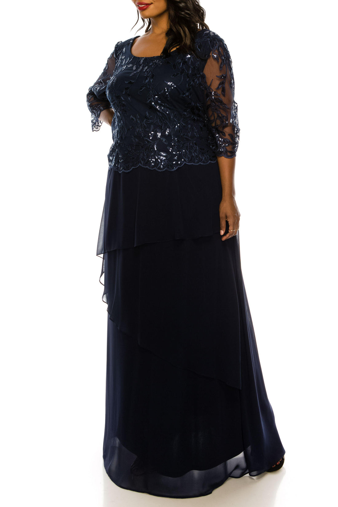 Chiffon Long Dress with Lace Bodice Moss Plus Size