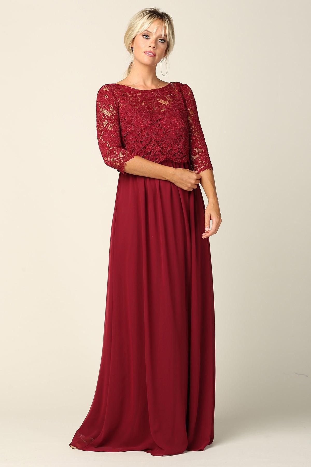 Long 3/4 Sleeve Mother of the Bride Chiffon Dress Sale