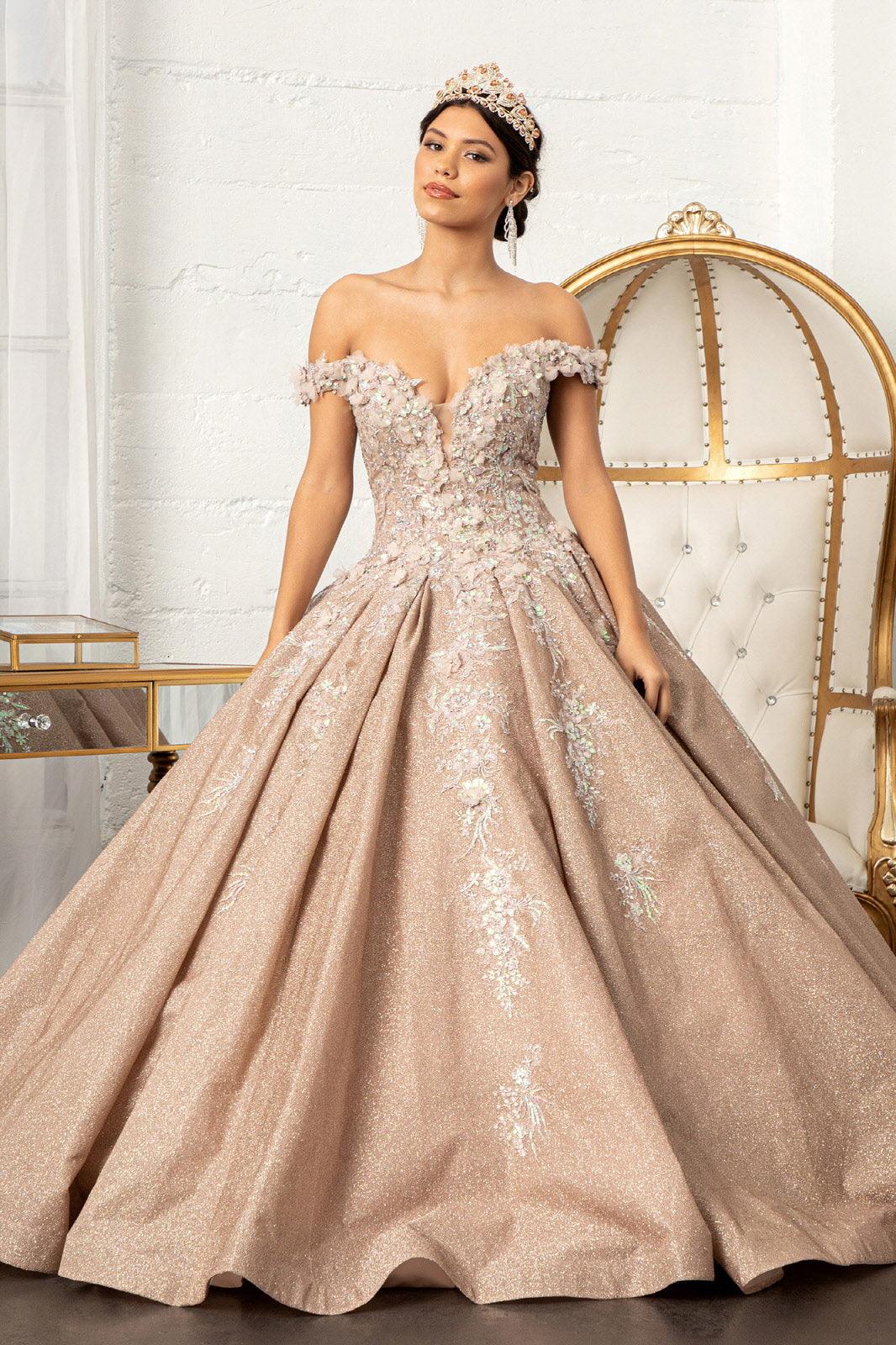 Long Ball Gown Glitter Crepe Quinceanera Dress