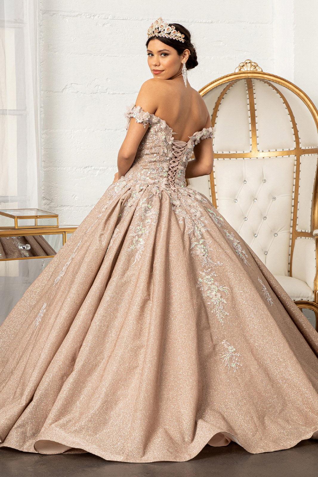 Long Ball Gown Glitter Crepe Quinceanera Dress