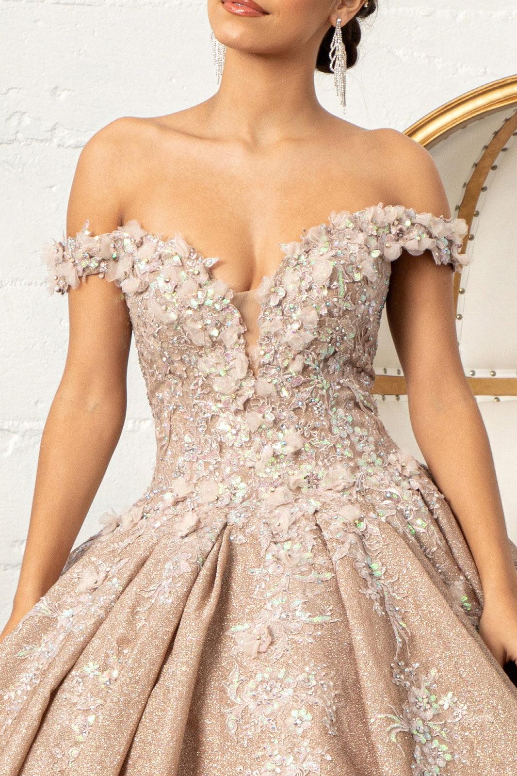 Long Ball Gown Glitter Crepe Quinceanera Dress