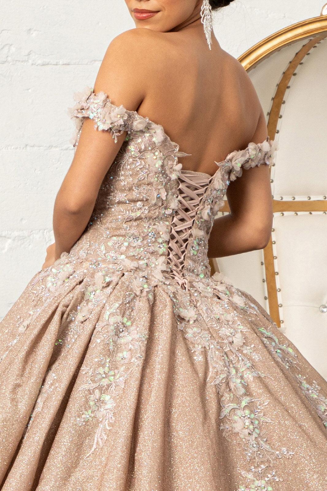 Long Ball Gown Glitter Crepe Quinceanera Dress