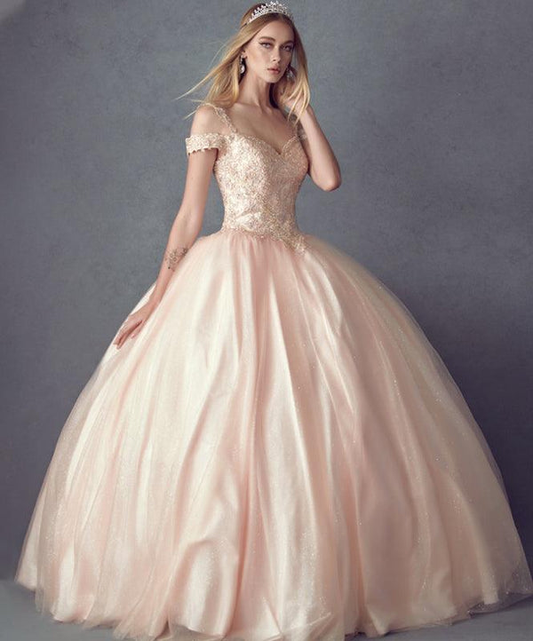 Long Ball Gown Off Shoulder Beaded Quinceanera Dress