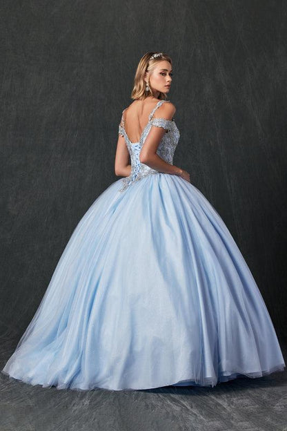 Long Ball Gown Off Shoulder Beaded Quinceanera Dress - The Dress Outlet