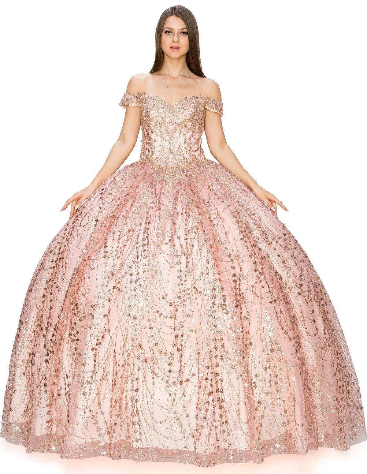 Long Ball Gown Off Shoulder Glitter Quinceanera Dress