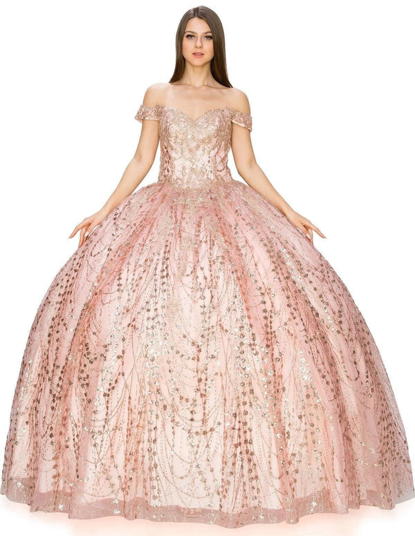 Long Ball Gown Off Shoulder Glitter Quinceanera Dress