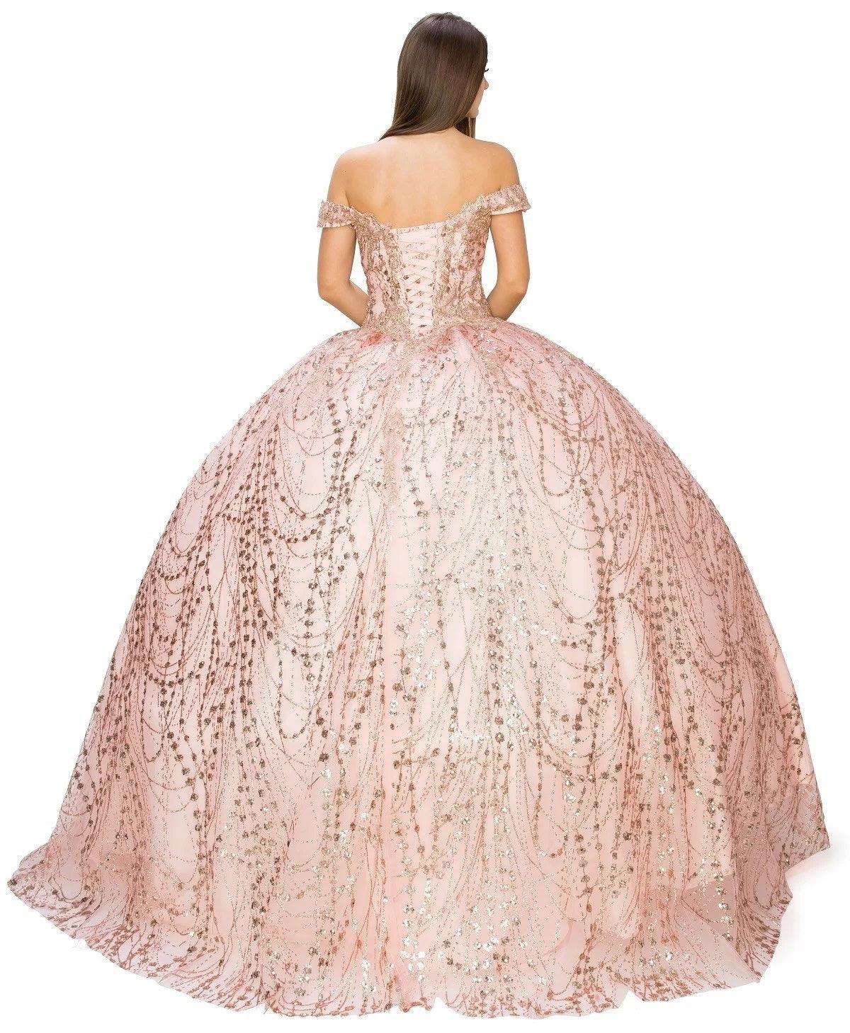 Long Ball Gown Off Shoulder Glitter Quinceanera Dress