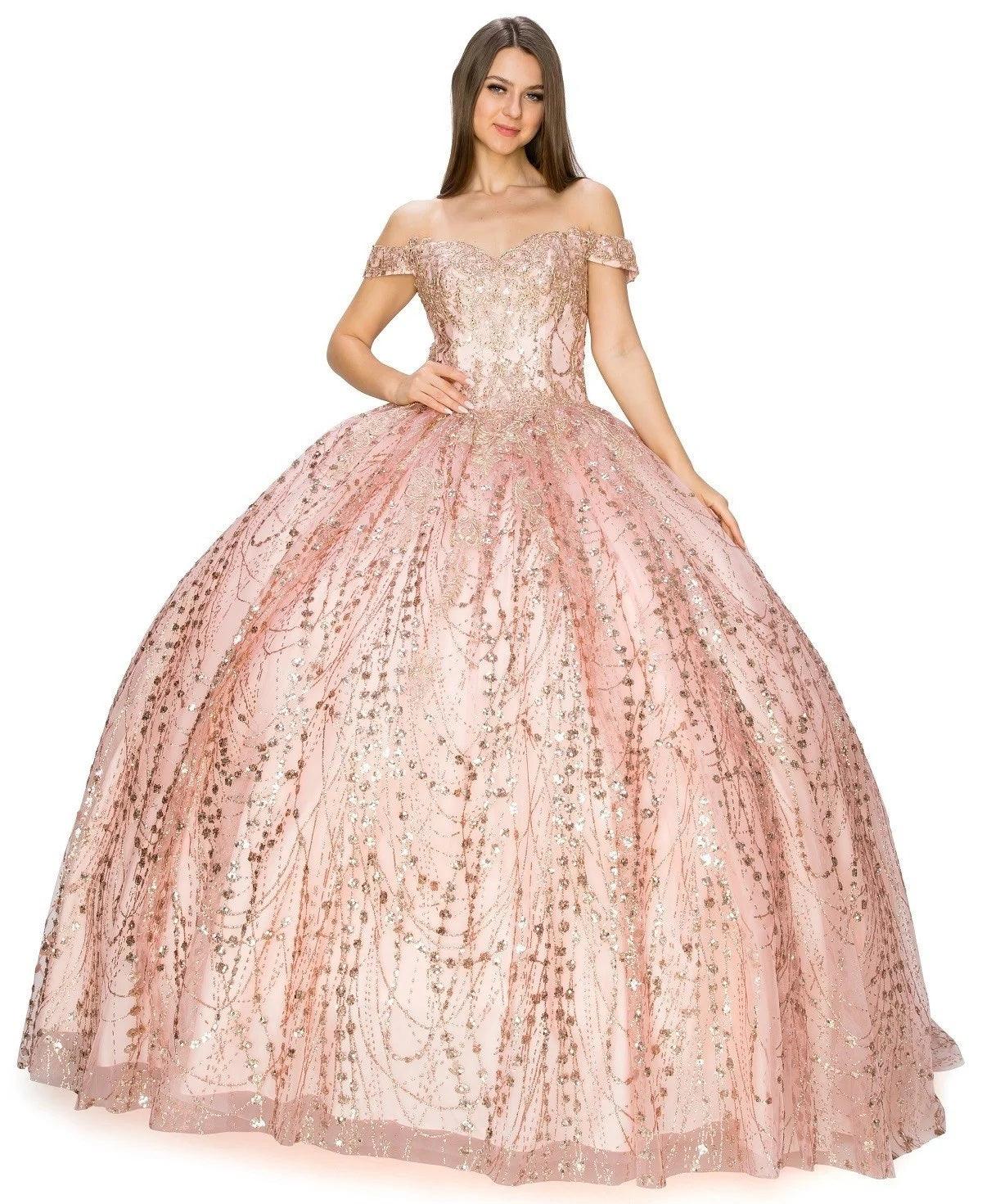 Long Ball Gown Off Shoulder Glitter Quinceanera Dress
