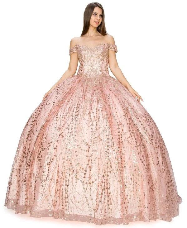 Long Ball Gown Off Shoulder Glitter Quinceanera Dress