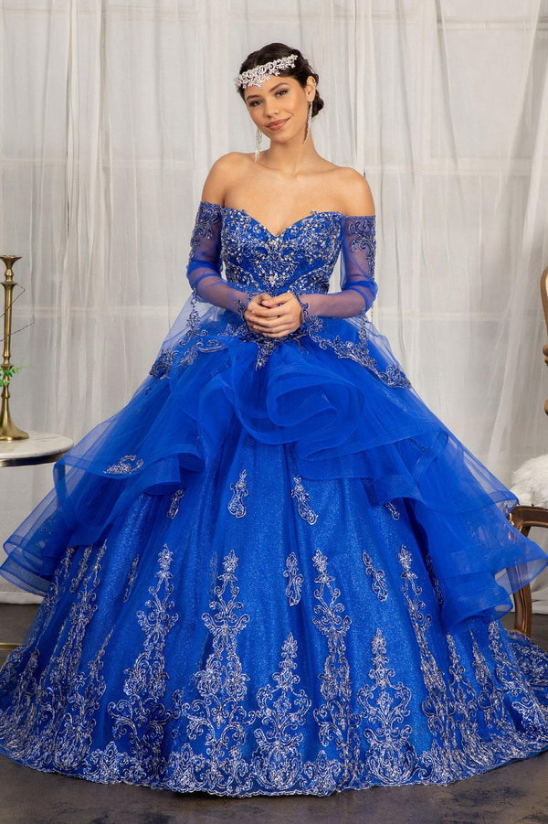 Long Ball Gown Quinceanera Mesh Dress