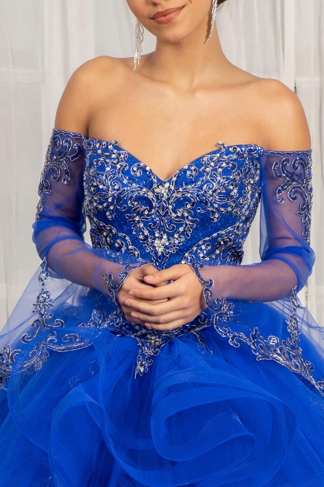 royal blue mesh dress Long Ball Gown Quinceanera Mesh Dress