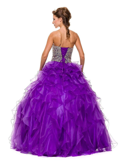 Long Ball Gown Ruffled Strapless Quinceanera Dress - The Dress Outlet