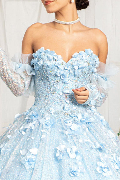 Long Ball Gown Sequins Quinceanera Dress - The Dress Outlet
