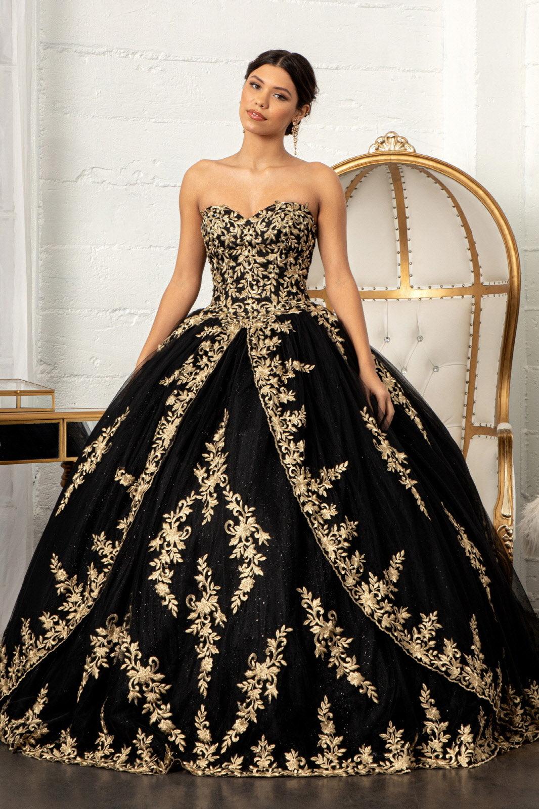 Long Ball Gown Strapless Mesh Cape Quinceanera Dress - The Dress Outlet