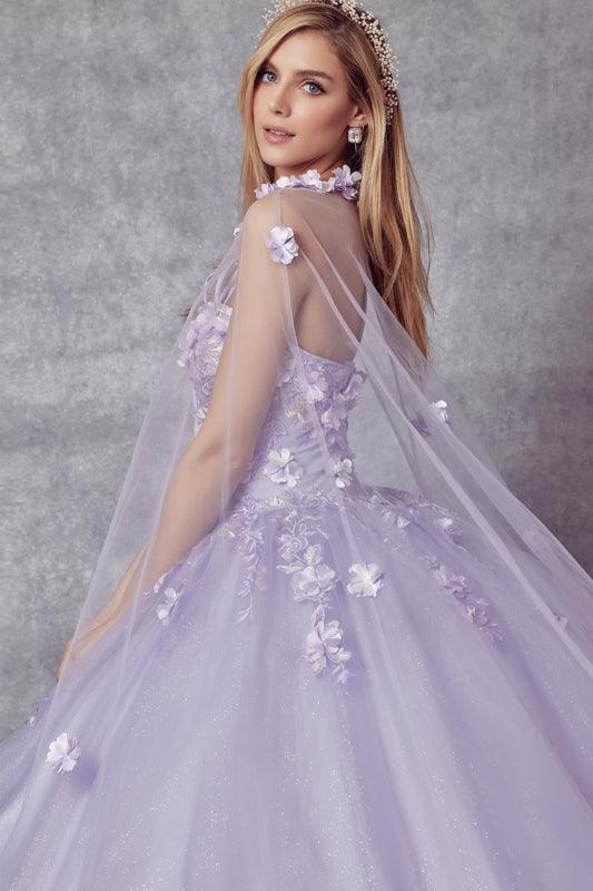 Long Ball Gown Strapless Quinceanera Cape Dress