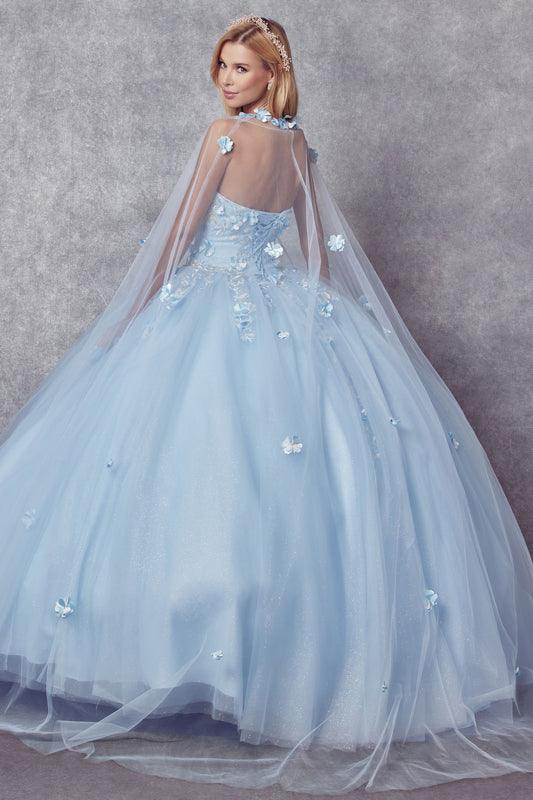 Long Ball Gown Strapless Quinceanera Cape Dress