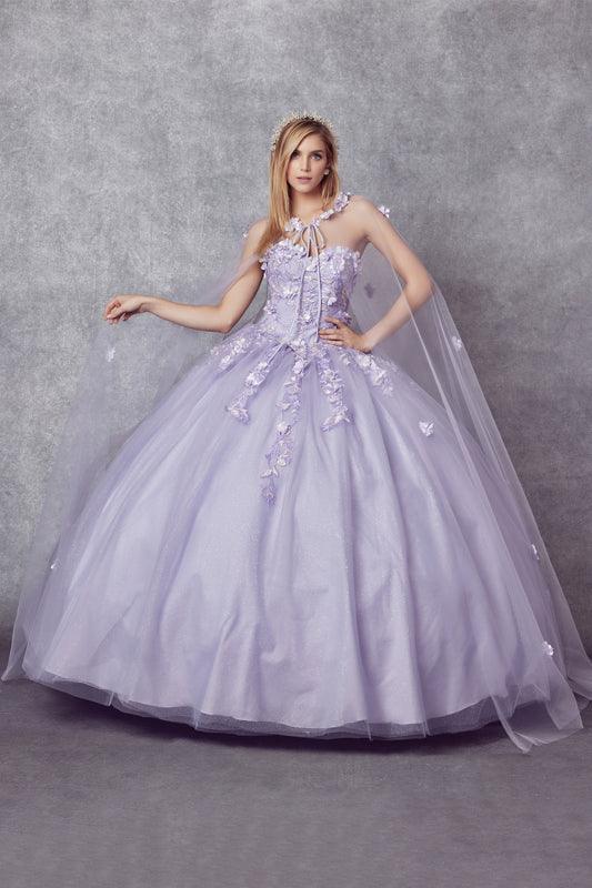 Long Ball Gown Strapless Quinceanera Cape Dress - The Dress Outlet